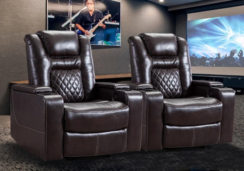 Canmov Electric Power Recliner Chair Set Of 2, Breathable Leather Home Theater Seating With Hidden Arm Storage, Power Recliner C