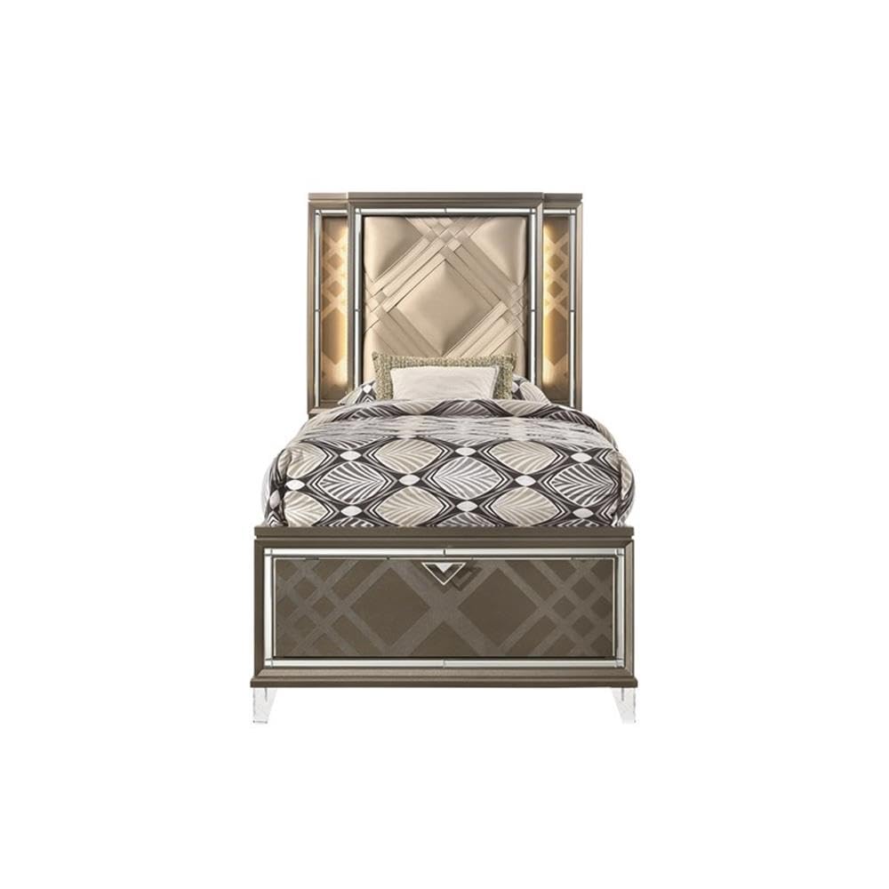 Acme Skylar Faux Leather Full Storage Bed with LED in Dark Brown Champagne