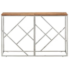 vidaXL Silver Stainless Steel & Acacia Wood Console Table - Modern Sofa/Hallway/Lounge Table for Living Room, Entryway Furniture 43.3x11.8x27.6