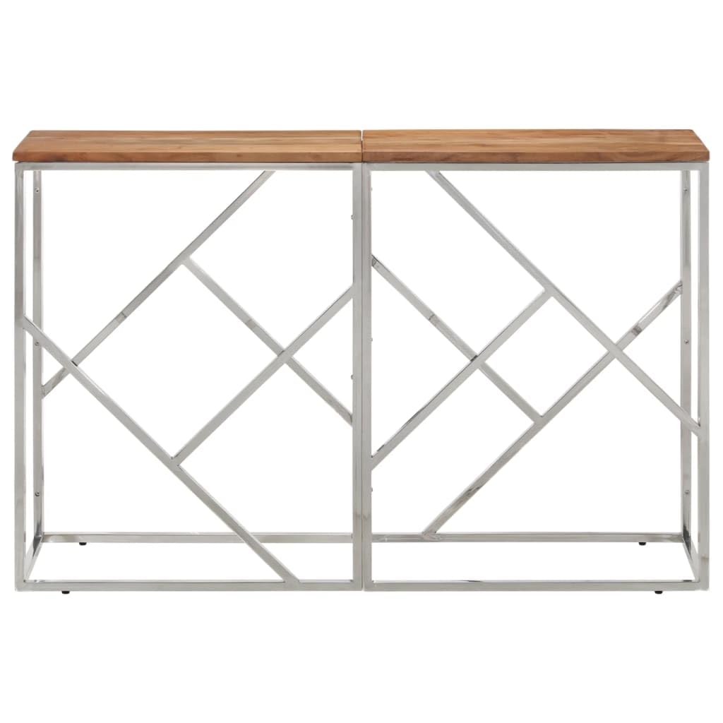 vidaXL Silver Stainless Steel & Acacia Wood Console Table - Modern Sofa/Hallway/Lounge Table for Living Room, Entryway Furniture 43.3x11.8x27.6