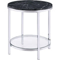 Acme Virlana Round Faux Marble Top End Table With Metal Base In Black And Chrome