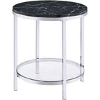 Acme Virlana Round Faux Marble Top End Table With Metal Base In Black And Chrome