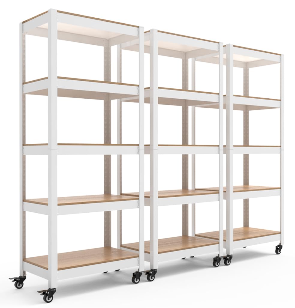Homedant House White 5-Tier Metal Rolling Cart Shelf Rack Casters Heavy Duty Wheel Shelving Unit Adjustable Utility Storage Shel