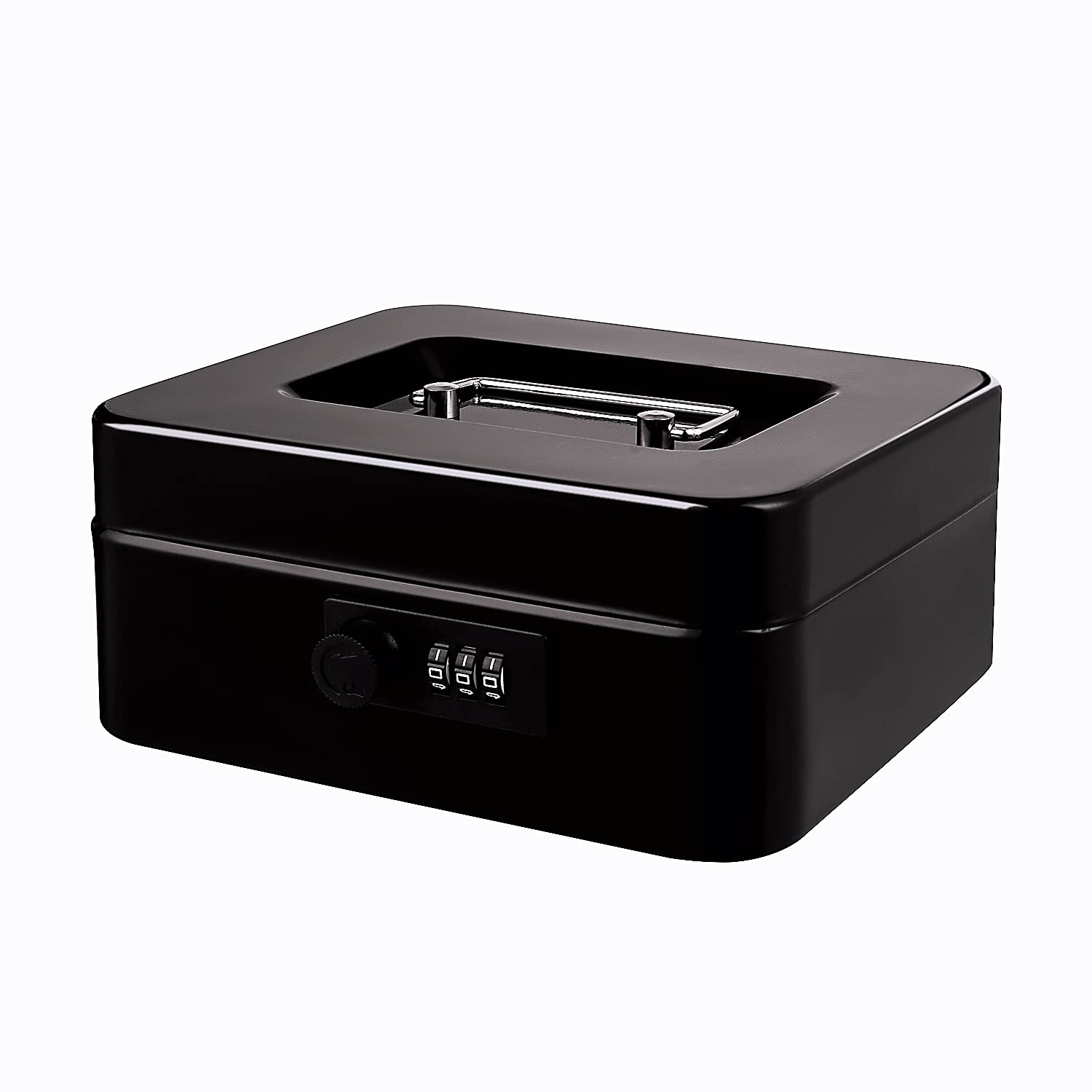 Cash Box With Money Tray And Combination Lock Metal Money Box For Cash Lock Box For Money 7.87' X 6.3' X 3.54' Black