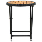 vidaXL - Black Poly Rattan Outdoor Tea Table with Solid Acacia Wood Top - 23.6" Diameter, UV-Resistant, Foldable, Assembly Required.