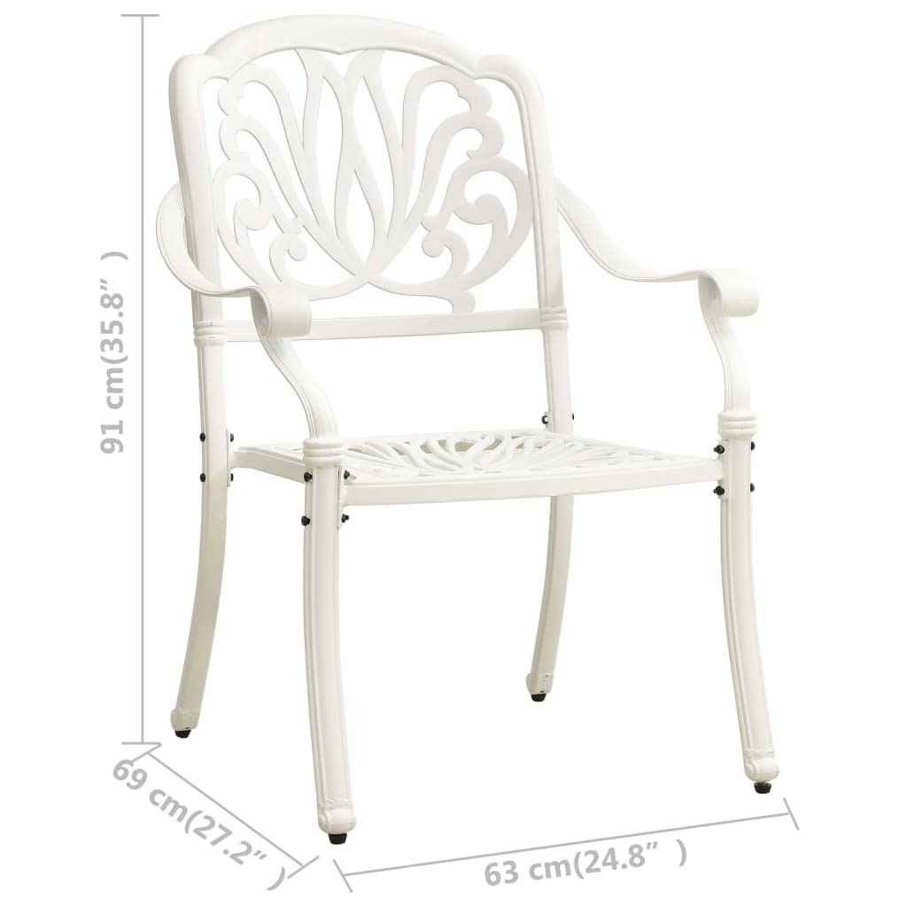 vidaXL 5 Piece Outdoor Bistro Set in White Cast Aluminum - Elegant Garden Patio Furniture with Umbrella Hole