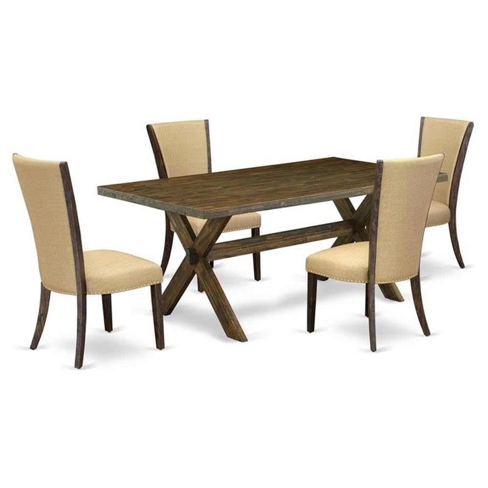 East West Furniture X777Ve703-5 5 Piece Dining Set Includes A Rectangle Dining Room Table With X-Legs And 4 Brown Linen Fabric Upholstered Parson Chairs, 40X72 Inch, Multi-Color