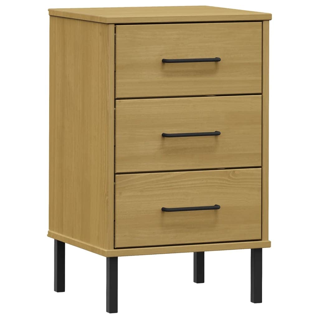 Revera Bedside Table with Legs in Brown Metal Solid Wood OSLO Pine