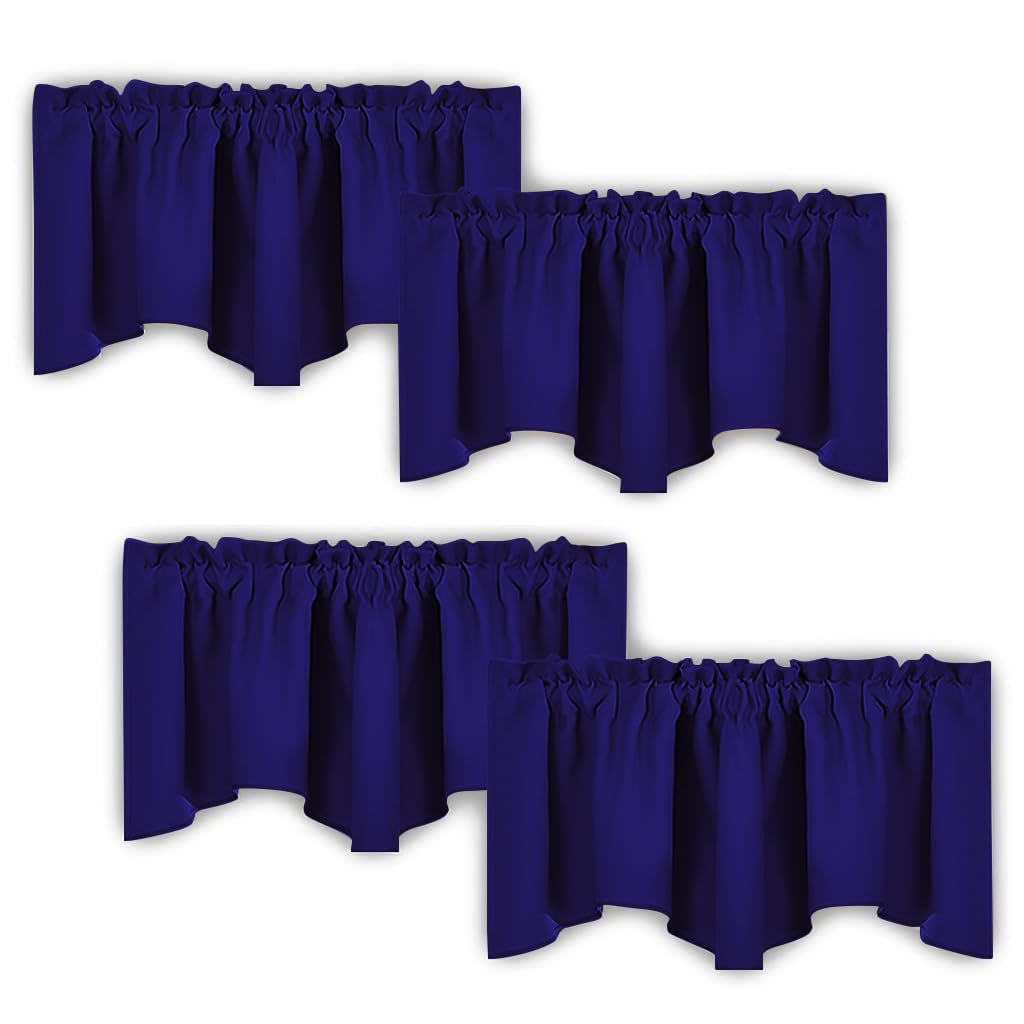 NICETOWN Navy Blue Blackout Valance Curtains - Modern Design 52 inches by 18 inches Scalloped Rod Pocket Window Drapes/Draperies