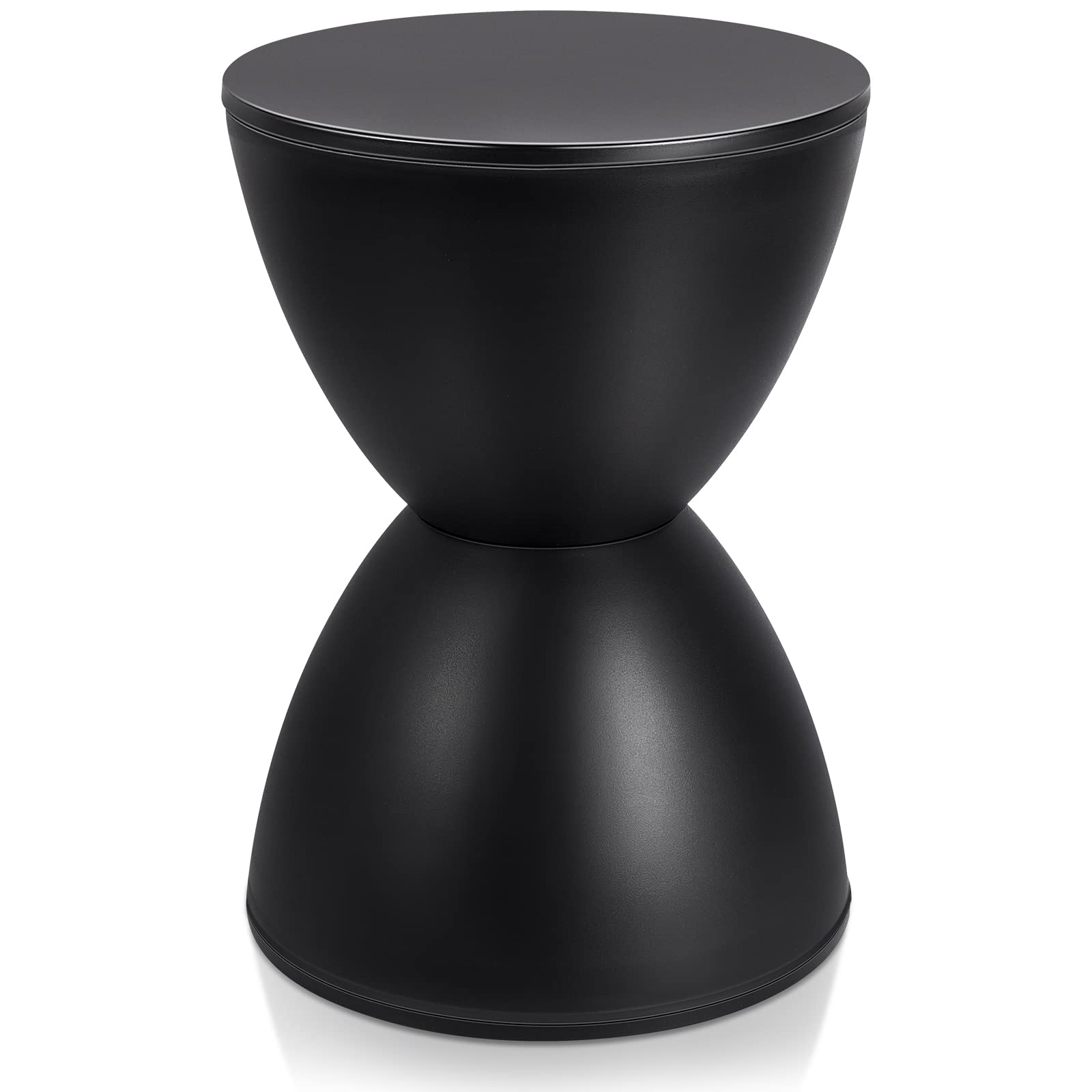 Leinuosen 16.73' H X 11.81' W Small Plastic Black Drum Side Table Plastic Hourglass Modern End Table Round Outdoor Stool Side Table For Coffee Patio Indoor Home Bedroom (Cover Cannot Be Removed)