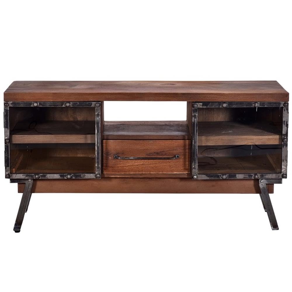 Progressive Furniture Layover Wood Console in Caramel Brown/Black Iron