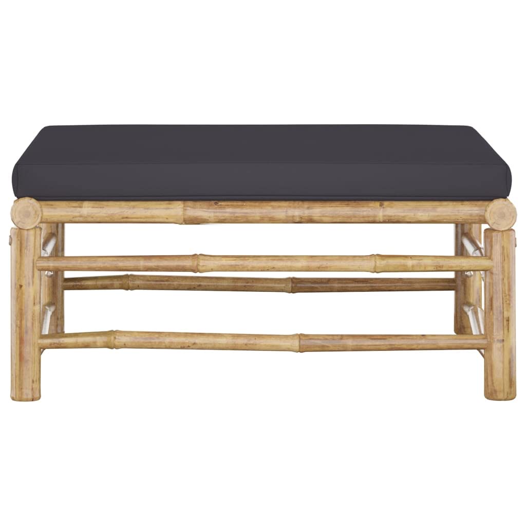 vidaXL Patio Footrest with Soft Dark Gray Cushion - Bamboo Outdoor Ottoman – Easy to Assemble | Ideal for Garden, Terrace, Patio - Lightweight & Durable | Dimensions: 25.6" x 25.6" x 11.8"