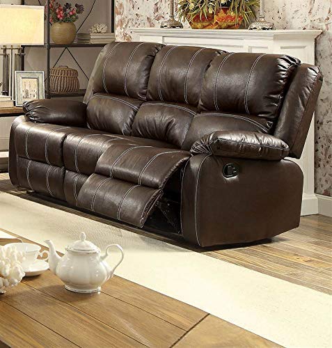 Acme Zuriel Faux Leather Motion Reclining Sofa In Brown