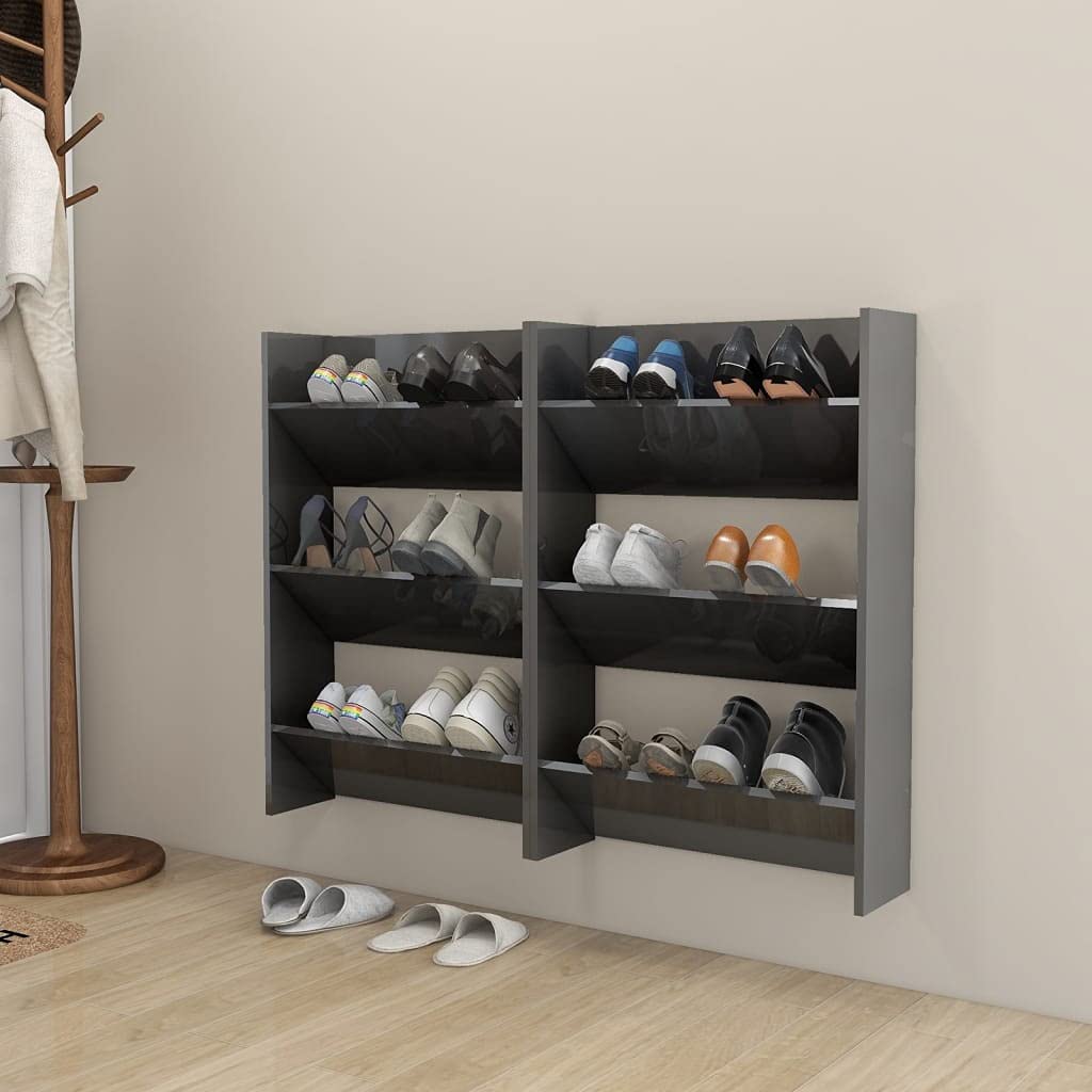 Vidaxl Wall Shoe Cabinets 2 Pcs High Gloss Gray 23.6&quot;X7.1&quot;X35.4&quot; Engineered Wood
