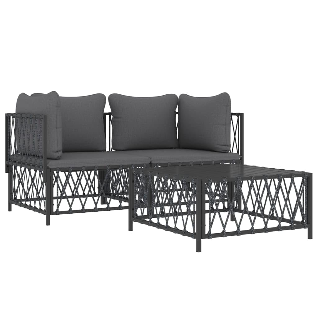 vidaXL Modern 3 Piece Patio Lounge Set - Anthracite Steel Frame with Woven Fabric -Comfortable Garden Outdoor Lounge Set with Cushions - Flexible and Sturdy