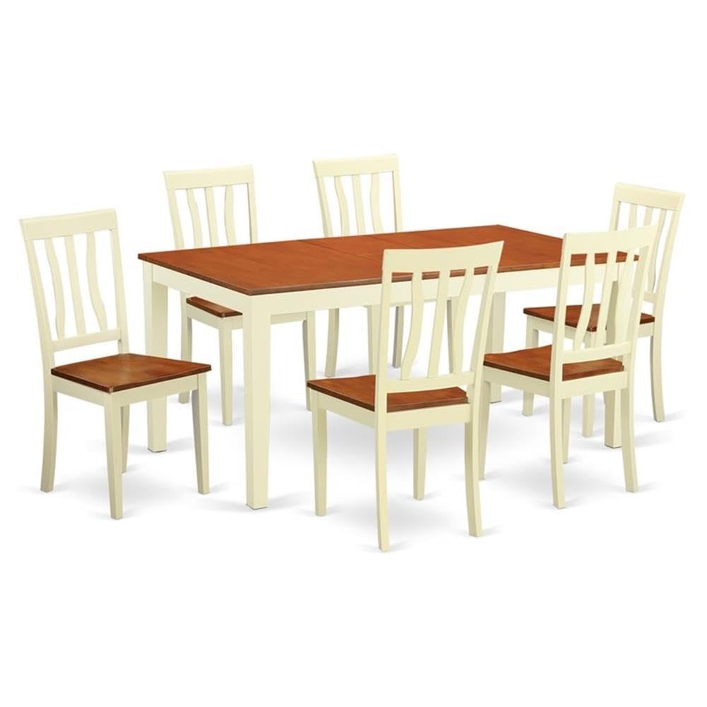 East West Furniture NIAN7-WHI-W 7 Piece Kitchen Table & Chairs Set Consist of a Rectangle Dining Table with Butterfly Leaf and 6 Dining Room Chairs, 36x66 Inch, Buttermilk & Cherry