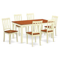 East West Furniture NIAN7-WHI-W 7 Piece Kitchen Table & Chairs Set Consist of a Rectangle Dining Table with Butterfly Leaf and 6 Dining Room Chairs, 36x66 Inch, Buttermilk & Cherry