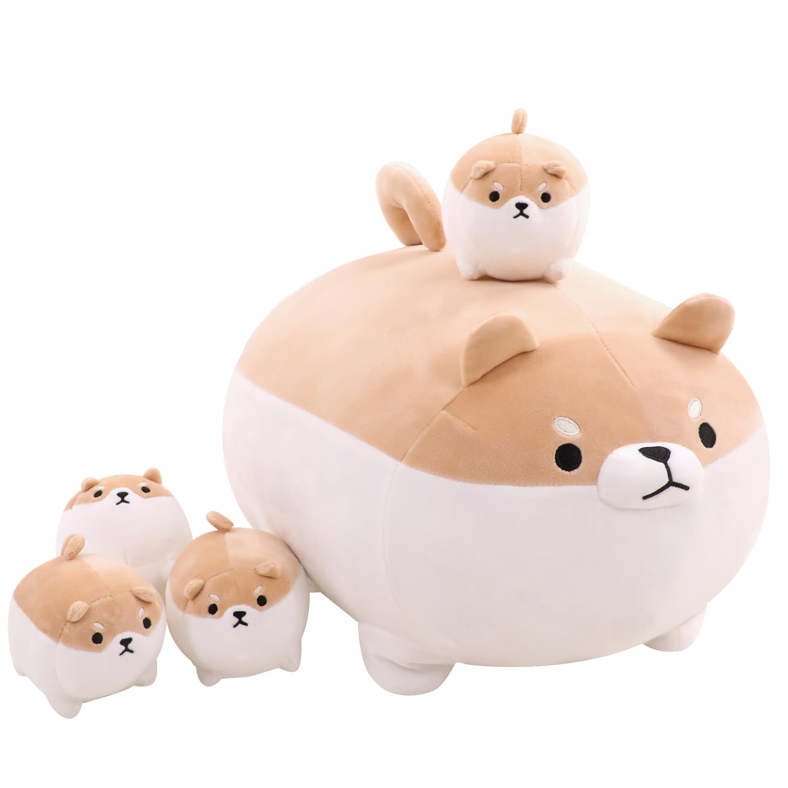 TOYSYM Shiba Inu Plush Kawaii Corgi Stuffed Animals with 4 Baby Corgi Plushies in Her Tummy, Soft Cotton Dog Plush Animal Pillow