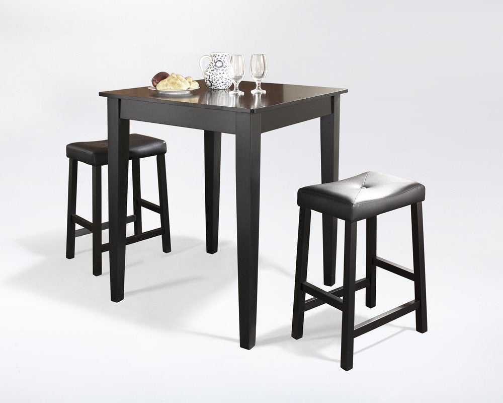 Crosley Furniture 3-Piece Bar Table with 2 Upholstered Saddle Counter Height Bar Stools, Black
