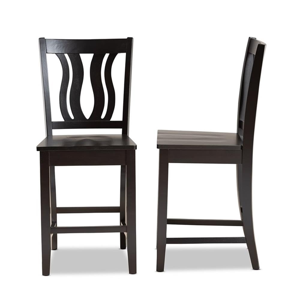 Baxton Studio Fenton Modern and Contemporary Transitional Dark Brown Finished Wood 2-Piece Counter Stool Set