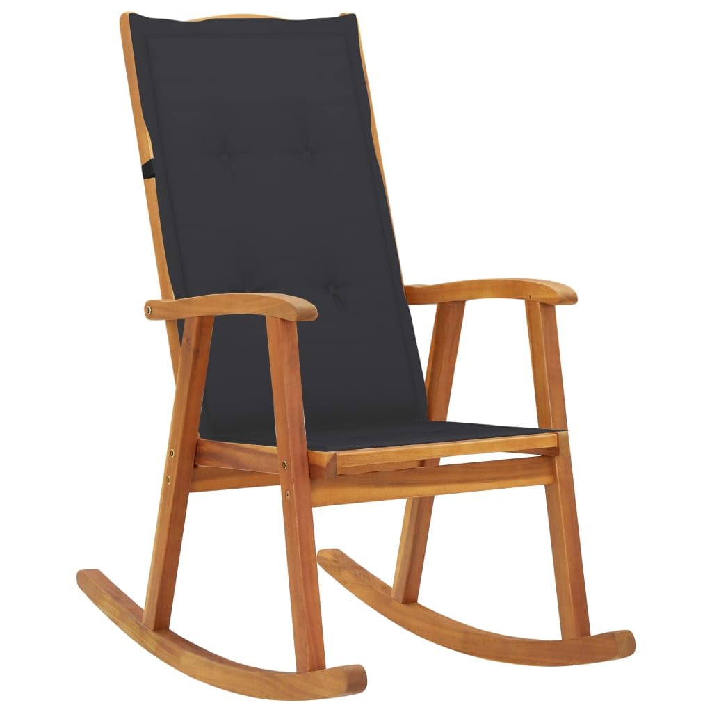 vidaXL Rocking Chair with Cushions, Solid Acacia Wood, Indoor/Outdoor Use, Comfortable and Weather-Resistant - Anthracite Cushion