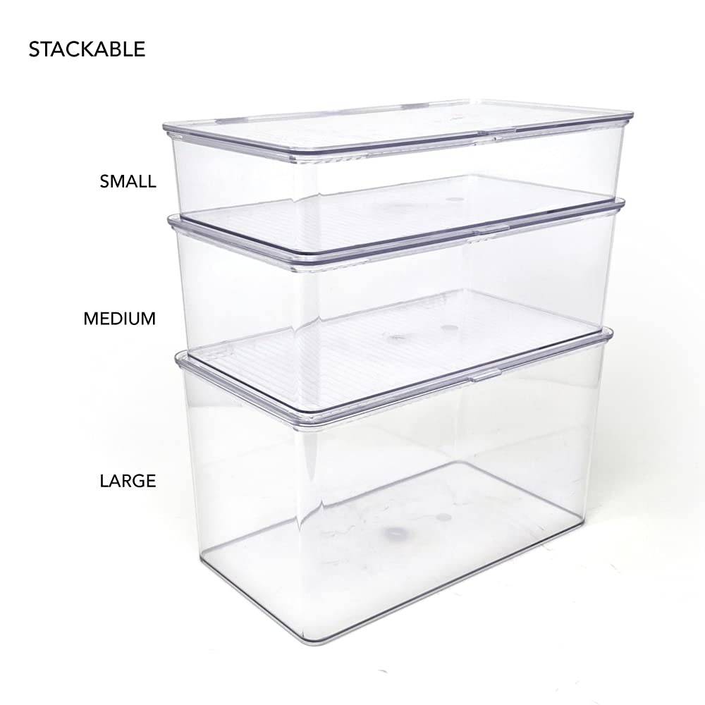 Isaac Jacobs Small Stackable Organizer Bin (10.75    X 6.5    X 2.4   ) W Hinged Lid Clear Storage Box Home Office School Fridge