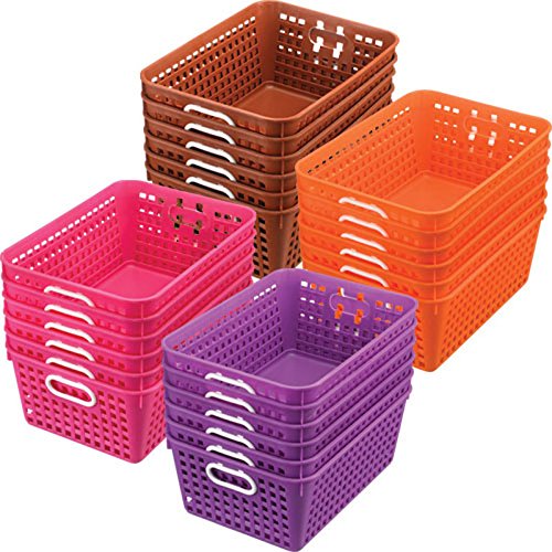Really Good Stuff Multi-Purpose Plastic Storage Baskets For Classroom Or Home Use - Stackable Mesh Plastic Baskets With Grip Han