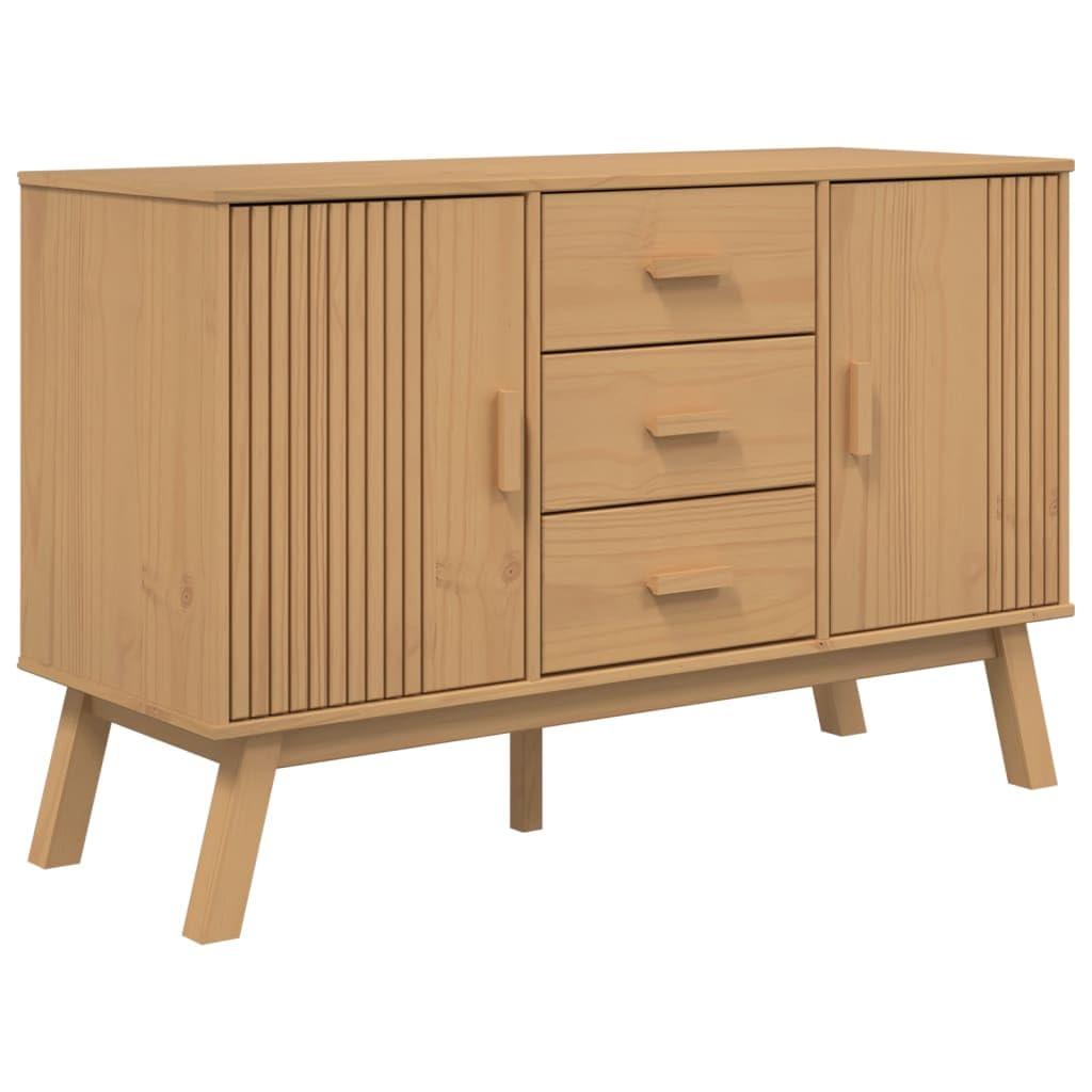 vidaXL Olden Sideboard - Solid Pine Wood Storage Cabinet with 3 Drawers/2 Doors, Display Top, Scandinavian Style, Brown - 44.9&quot;x16.9&quot;x28.9&quot;