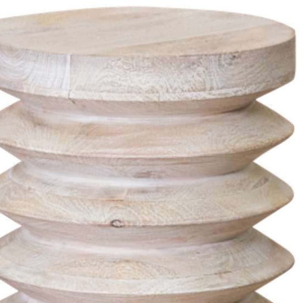 HomeRoots Whitewash Modern Natural Mango Accordian Style Wood Side Table