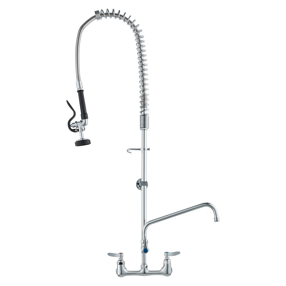 VEVOR Commercial Faucet with Pre-Rinse Sprayer, 44'' Height, 8'' Center, 12'' Swing Spout, Wall Mount Kitchen Sink Faucet, Brass