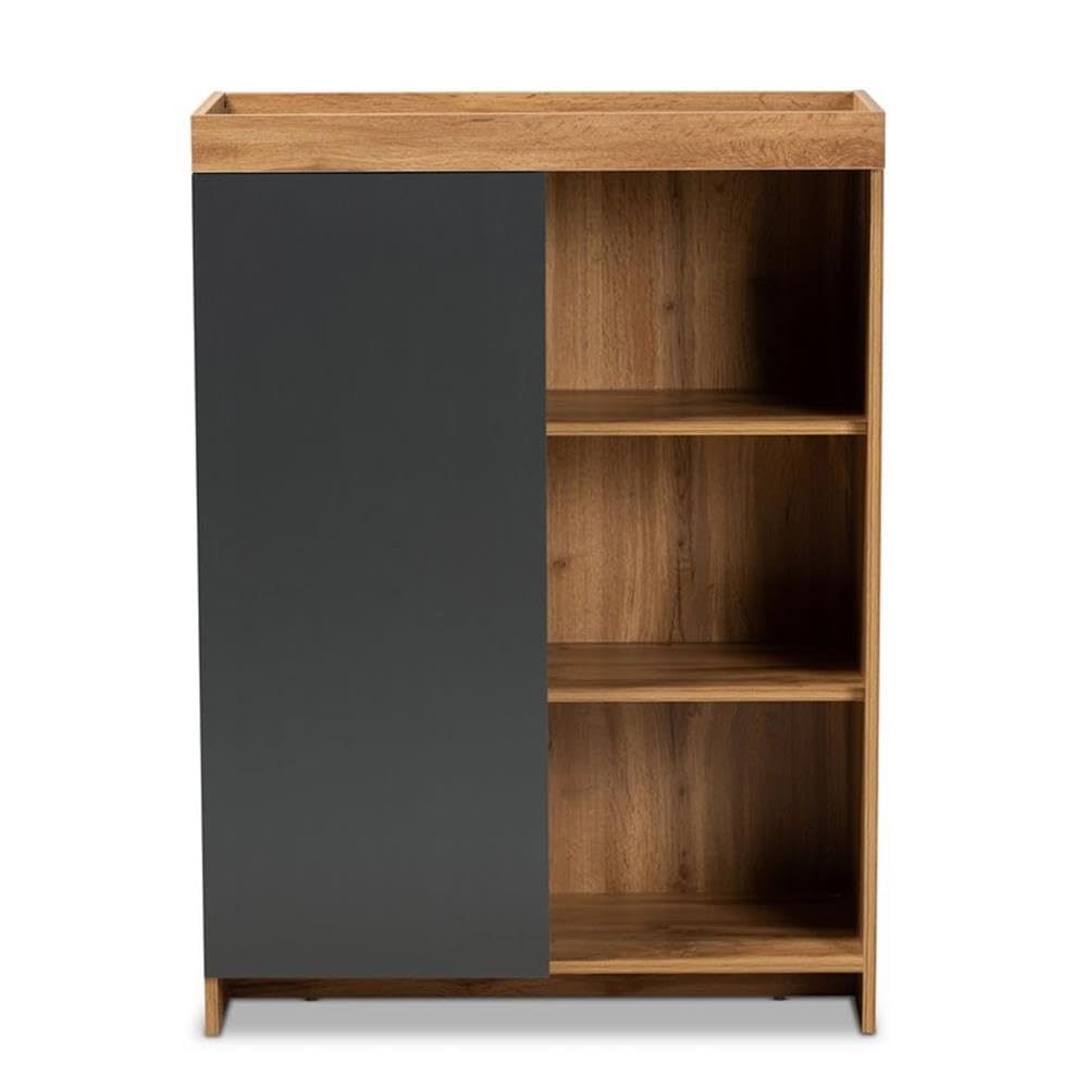 Baxton Studio Caspian Modern and Contemporary Two-Tone Grey and Oak Brown Finished Wood Shoe Cabinet