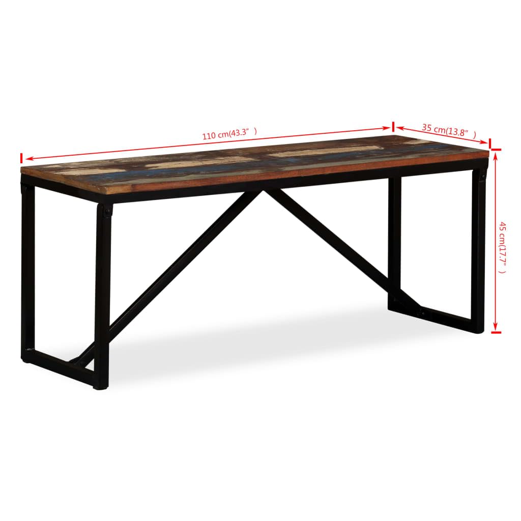 vidaXL Industrial Solid Reclaimed Wood Bench with Vintage Charm, Easy Assembly, Durable and Eco-Friendly, Multicoloured, 43.3"x13.8"x17.7"