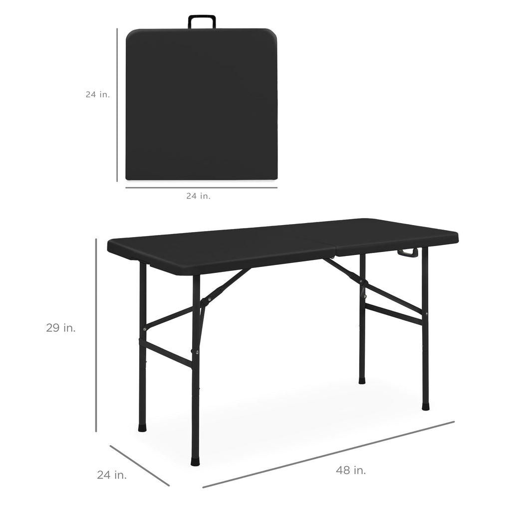 Best Choice Products 4Ft Plastic Folding Table, Indoor Outdoor Heavy Duty Portable W/Handle, Lock For Picnic, Party, Camping - Black