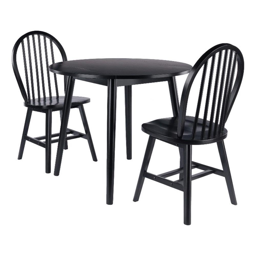 Moreno 3-Pc Drop Leaf Dining Table with Windsor Chairs - Black