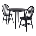 Moreno 3-Pc Drop Leaf Dining Table with Windsor Chairs - Black