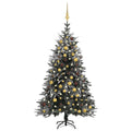 vidaXL Pre-Decorated Artificial Christmas Tree with Flocked Snow, LED Lights, and Decorative Balls, Green White and Gold, 70.9"