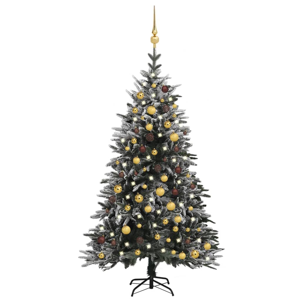 Vidaxl Artificial Christmas Tree Led&Ball Set&Flocked Snow Indoor Outdoor Home Decor Seasonal Holiday Decoration Ornament Xmas Tree Set Pvc&Pe