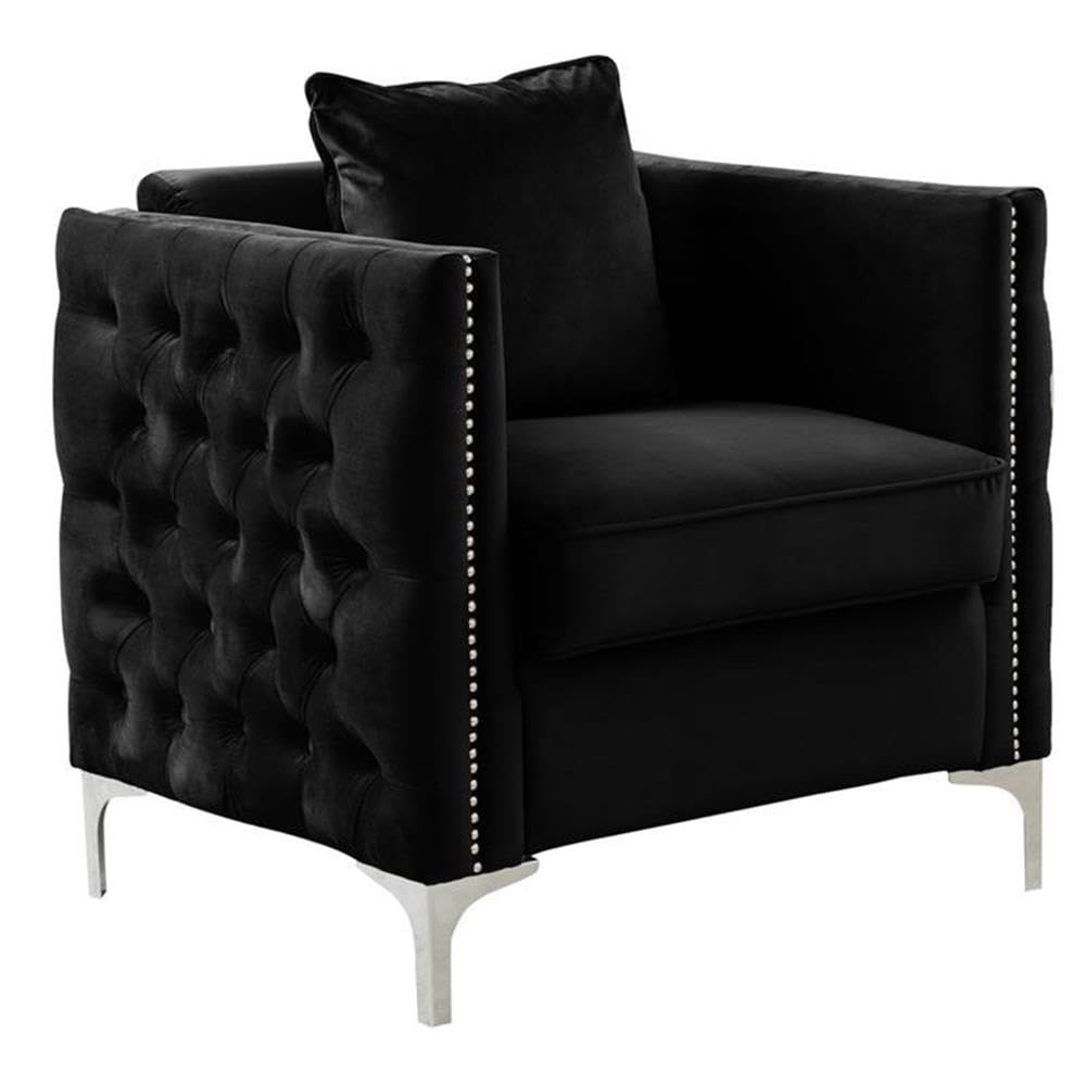 Lilola Home Bayberry Black Velvet Chair with 1 Pillow