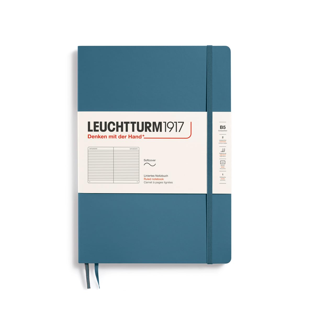 Leuchtturm1917 - Notebook Softcover Composition B5-123 Numbered Pages For Writing And Journaling (Ruled, Stone Blue)