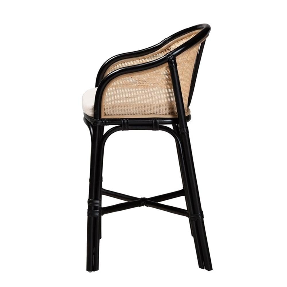 bali & pari Miranda Bohemian Natural Rattan Counter Stool, Black/Natural/Off-White (235-13347-HiT)