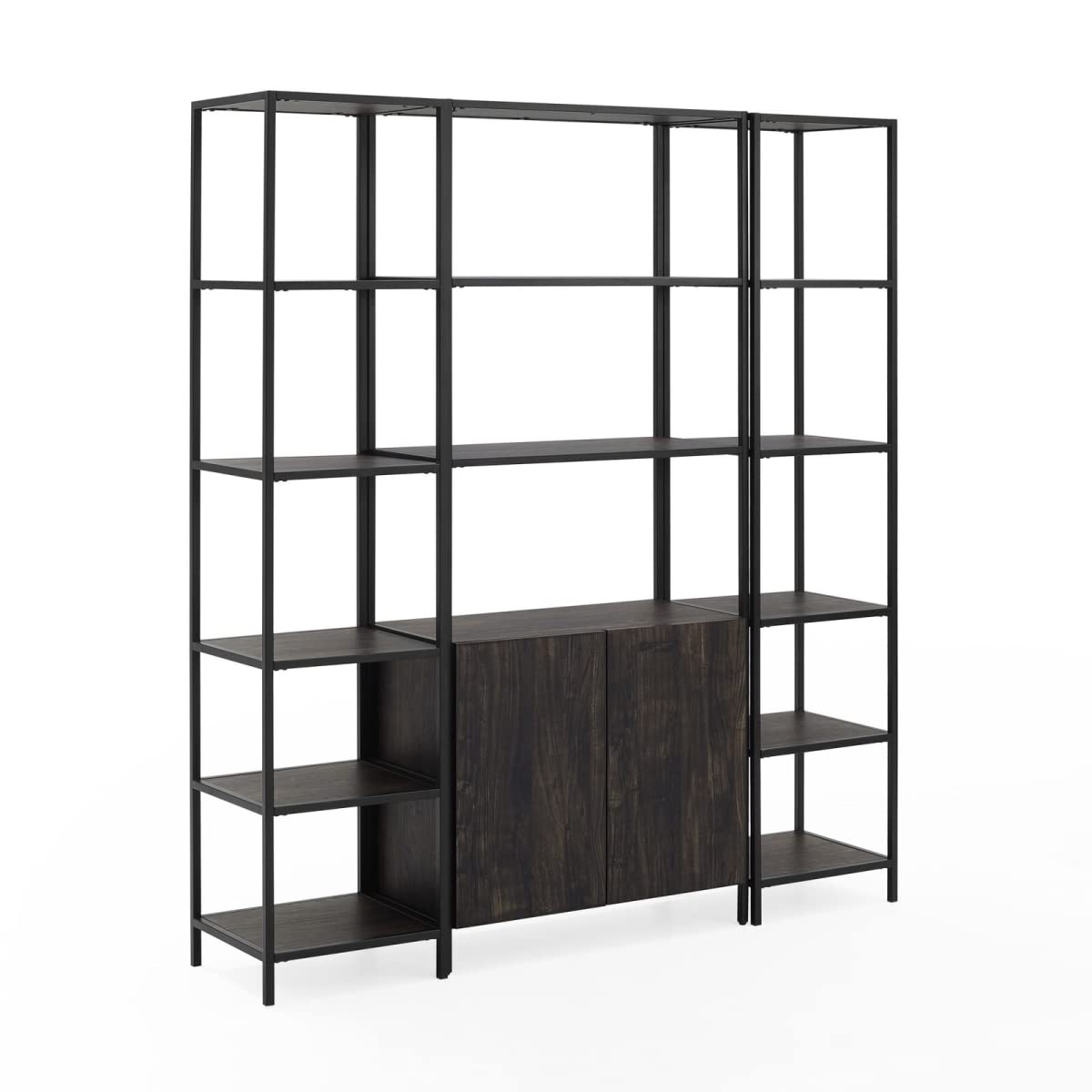 Crosley Kf13095Br Jacobsen Etagere Set Brown Large Etagere & 2 Narrow Etageres Bookcase Ash & Matte Black - 3 Piece