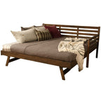 Kodiak Furniture Twin to King Size Daybed with Pop Up Trundle in Wood in Rustic Walnut, No Box Spring Needed, Easy Assembly, Up to 500 lbs Weight Capacity