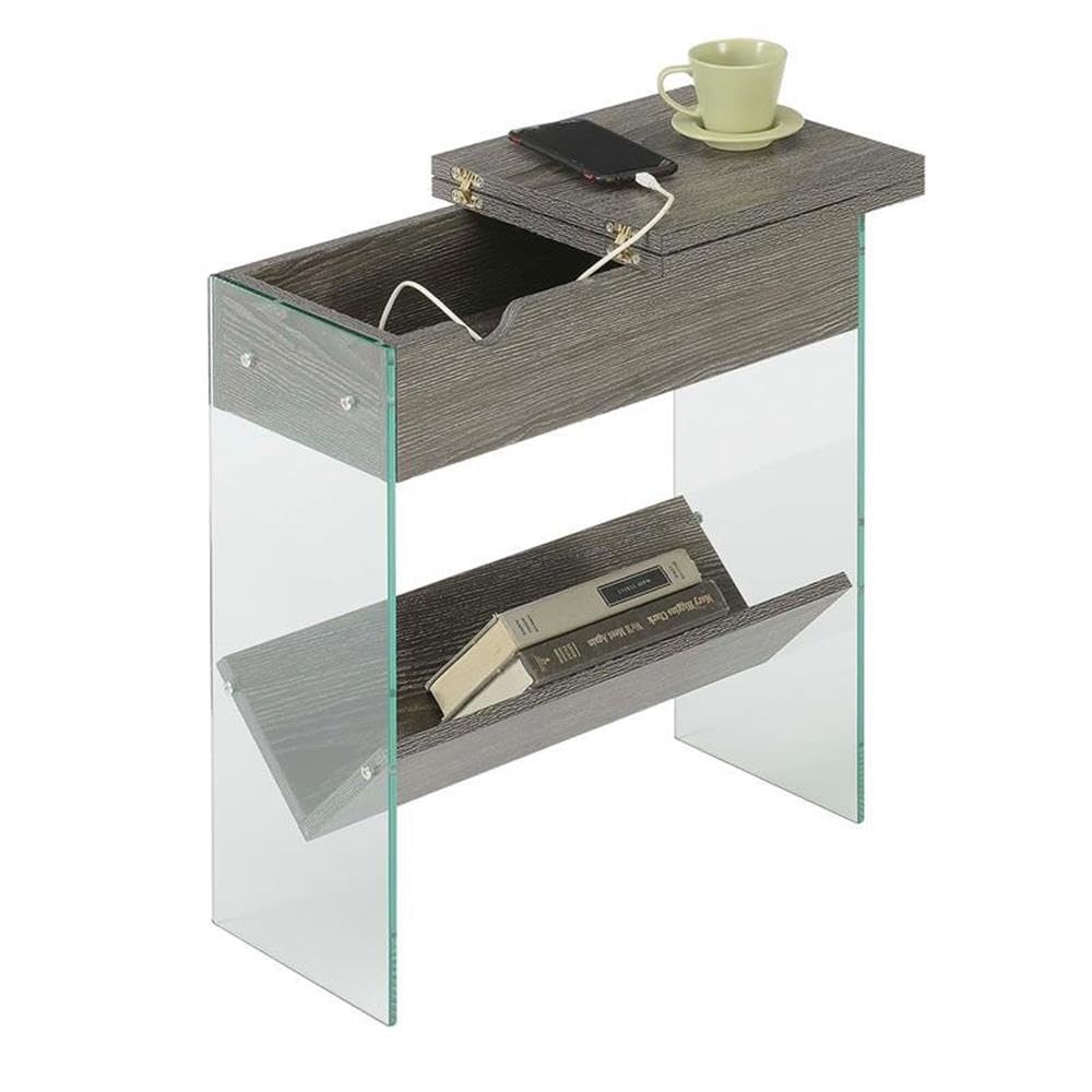 Convenience Concepts SoHo Flip Top End Table with Charging Station, Weathered Gray