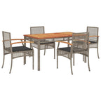 vidaXL Patio Dining Set - 5 Piece Outdoor Furniture with Cushions, Gray Poly Rattan, Acacia Wood Top, for Garden Patio