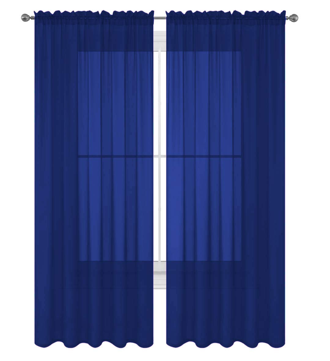 Decotex 2 Piece Solid Elegant Sheer Curtains Fully Stitched Panels Window Treatment Drape (54' X 95', Royal Blue)