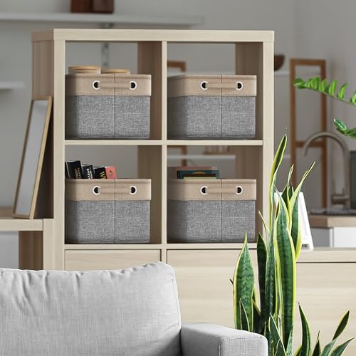 Sorbus Premium Fabric Storage Cubes 15 Inch- Big Sturdy Collapsible Storage Bins With Dual Handle- Foldable Baskets For Organizing- Decorative Cube Storage Bins For Home & Office Use- 3 Pack| Grey/Tan