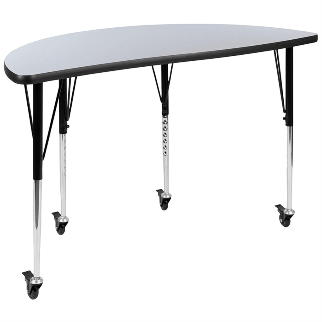 Flash Furniture 3 Piece Mobile 76" Oval Wave Collaborative Grey Thermal Laminate Activity Table Set-Standard Height Adjustable Legs