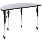 Flash Furniture 3 Piece Mobile 76" Oval Wave Collaborative Grey Thermal Laminate Activity Table Set-Standard Height Adjustable Legs