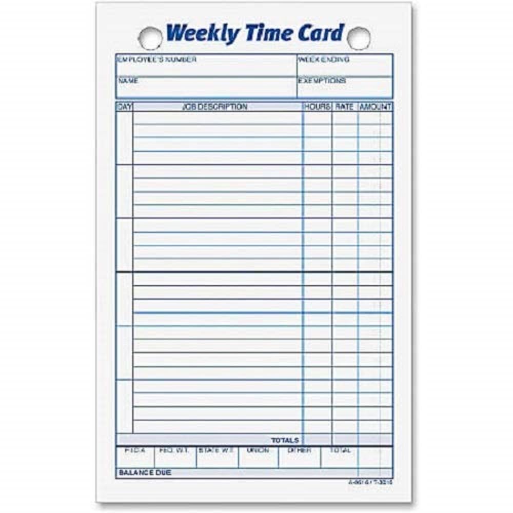 Tops Weekly Time Cards, Index Bristol Stock, 4.25 X 6.75 Inches, 100-Count, White, (3016)