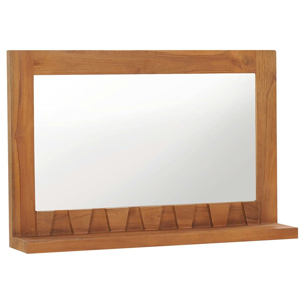 vidaXL Rustic Farmhouse Wall Mirror with Shelf - Solid Teak Wood, Brown, 23.6&quot;x 4.7&quot;x 15.7&quot;, Home Decor/Bathroom/Vanity Mirror, Wall-Mounted